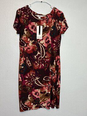 Nine West NWT Floral Paisley Midi Dress Cap Sleeve Womens Small Maroon (K9)